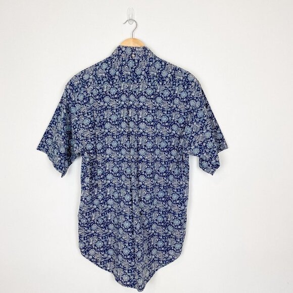 Evergreen Shirtmakers Sportsmen's Full Fit Short Sleeve Blue Floral Button Down - Picture 3 of 7